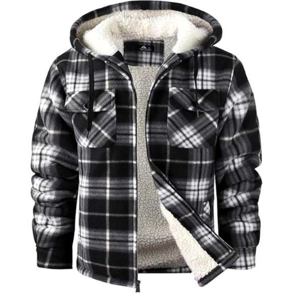 Men's Flannel Shirt Jacket Fleece Sherpa Lined Plaid Jackets Coat Full